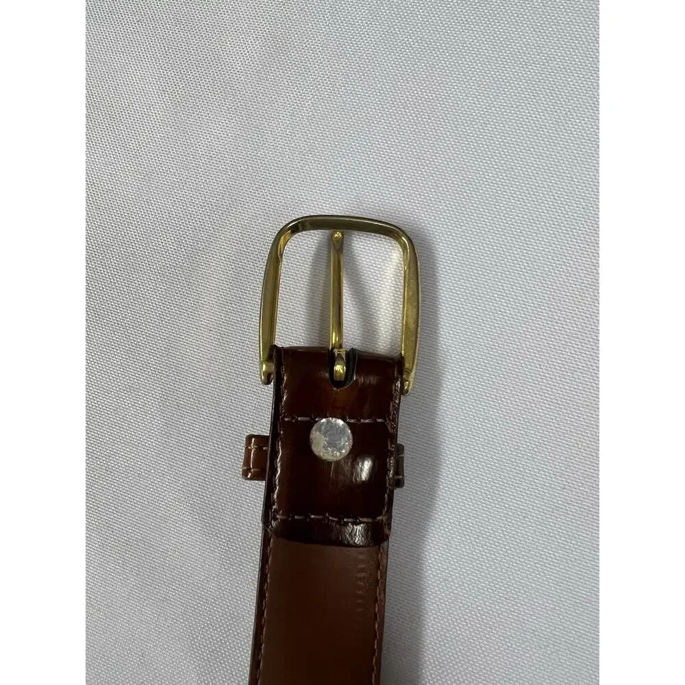 Men’s GENUINE EEL SKIN Belt Solid Brass Buckle Size 36 1” Brown Old Money